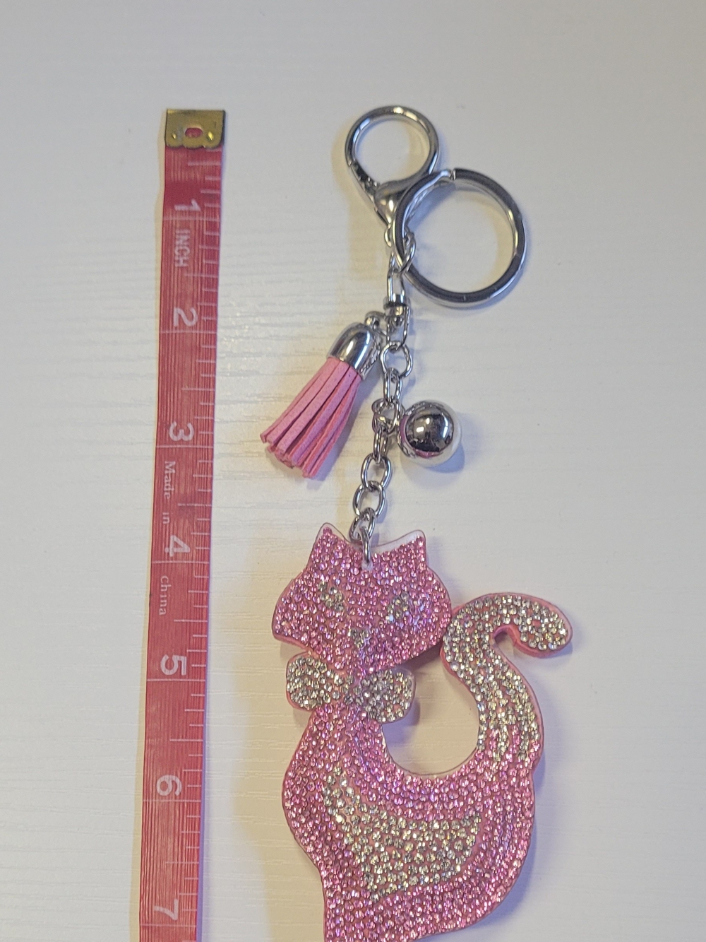 Baby Pink Crystal Cat Keychain Tassel Charm